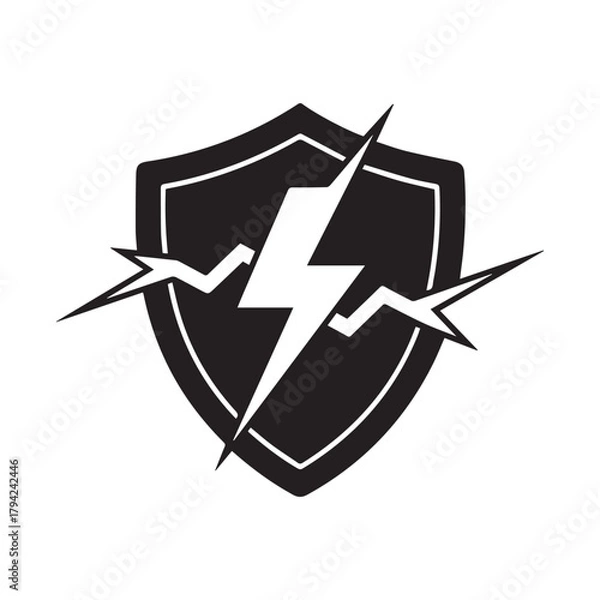 Fototapeta Power protection shield with lightning bolt vector icon design