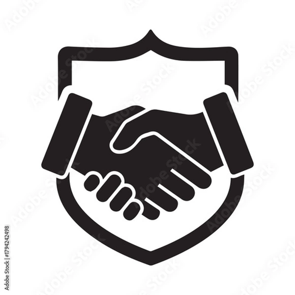 Fototapeta Secure business partnership handshake icon within a strong shield