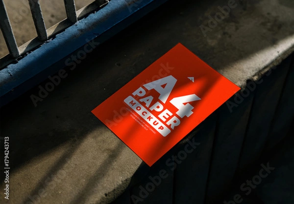 Obraz Square Paper or Flyer Mockup on a Dark Surface with Dramatic Shadow and Light