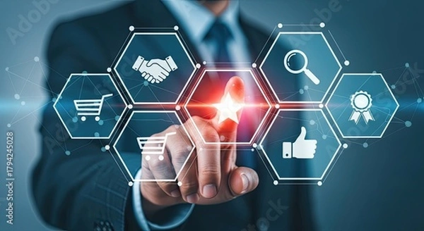 Fototapeta Elevate your brand with cutting-edge technology and business success strategy, achieving recognition and high customer satisfaction with modern solutions