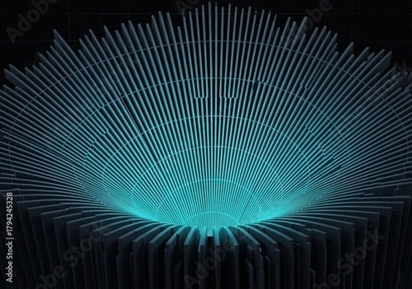 Fototapeta Stunning abstract teal light tunnel perfect for modern tech background or futuristic design projects, offering a dynamic, professional, and vibrant feel