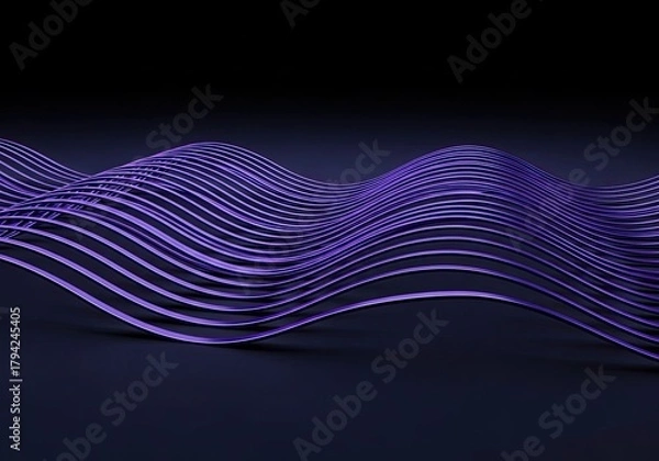 Fototapeta Stunning purple waves flow gracefully across a dark background, creating a modern and dynamic abstract design, perfect for technology and innovation projects