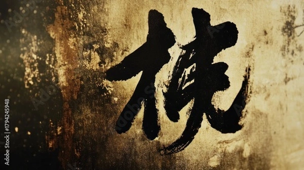 Fototapeta Shinto Ofuda (household talisman), paper with elegant calligraphy, characters shimmer and float slightly above the surface, exuding a protective aura