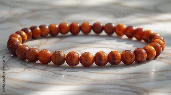 Fototapeta a single prayer bead mala arranged on a flat white surface,