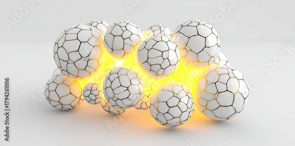Fototapeta Abstract 3D White Spheres With Golden Pattern