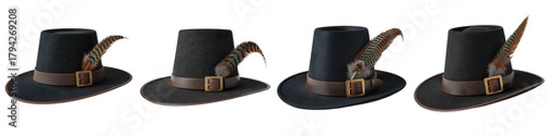 Obraz Set for Four Classic Pilgrim Hats for Thanksgiving isolated on transparent background