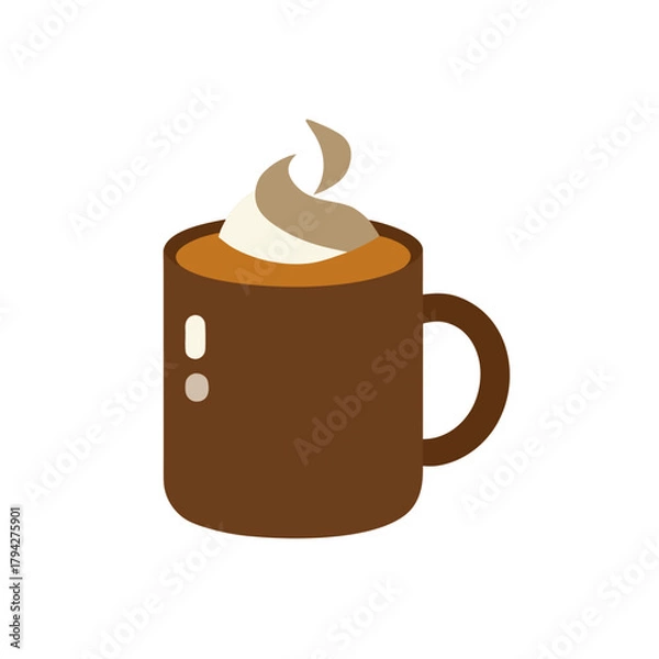 Fototapeta Cozy hot chocolate beverage with whipped cream in a brown mug