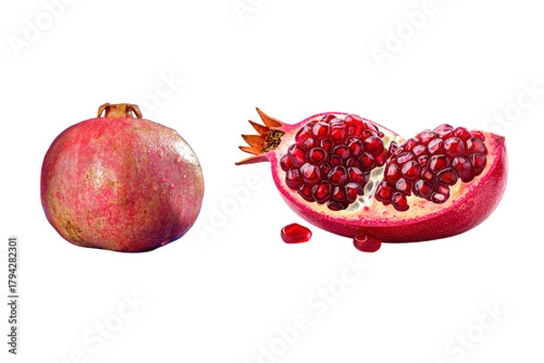 Fototapeta Fresh pomegranates showcase vibrant red seeds and juicy texture against a dark backdrop perfect for healthy eating promotions and vibrant fruit displays ideal for culinary inspiration and dietary cont