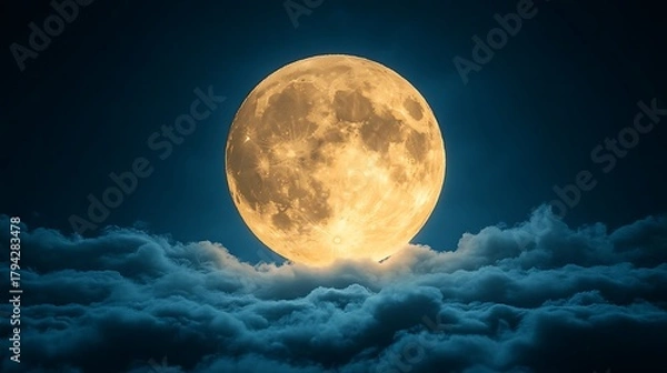 Fototapeta Full moon over clouds at night