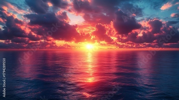 Fototapeta Colorful sunset over calm ocean