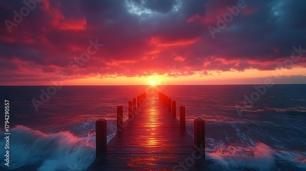 Obraz Sunset over pier and ocean