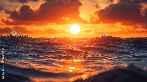 Fototapeta Golden sunset over ocean waves