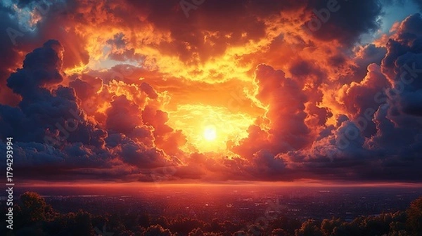 Fototapeta Dramatic sunset sky with clouds