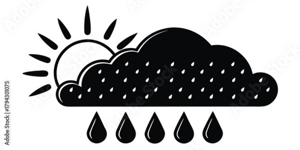 Fototapeta Sunny rain cloud icon illustration depicting weather conditions with falling raindrops