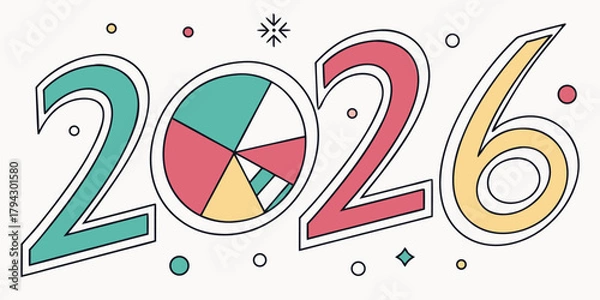 Fototapeta Colorful 2026 year number with pie chart element, modern festive vector illustration