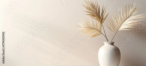Fototapeta dry beige palm leaves in a modern white vase tradisional,generative AI