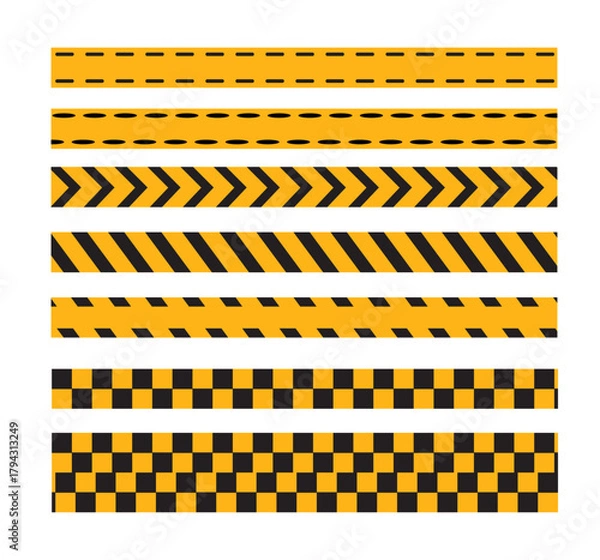 Obraz Yellow and Black Warning Tapes  Construction Barrier Patterns