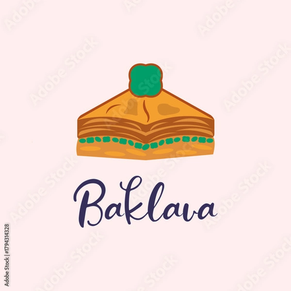 Obraz Pistachio Baklava Illustration  Delicious Mediterranean Dessert Pastry