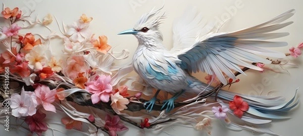 Fototapeta A white phoenix , a small creature made of glass that is sitting in the palm of your hand,generative AI