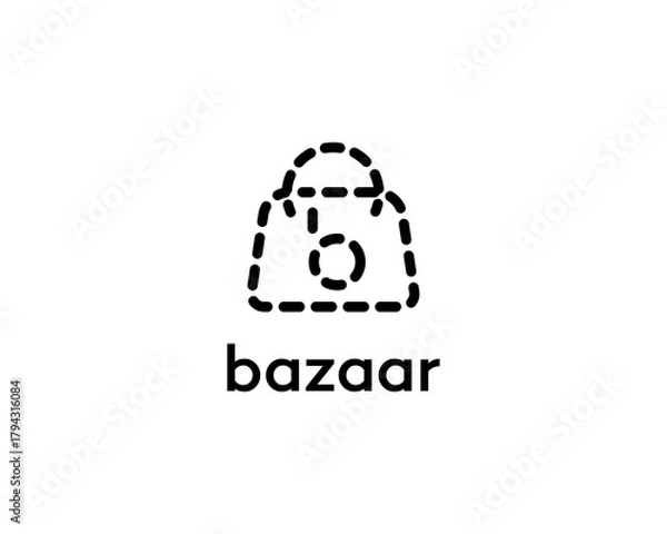 Obraz Dashed Line Shopping Bag Logo  Minimalist Bazaar Branding