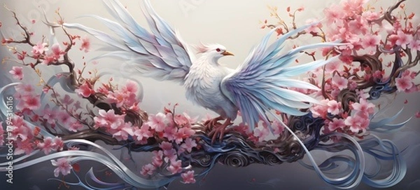 Fototapeta A white phoenix , a small creature made of glass that is sitting in the palm of your hand,generative AI