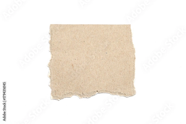 Fototapeta Torn kraft paper piece isolated on white background, ripped brown cardboard texture for crafts, scrapbooking, journaling, packaging design