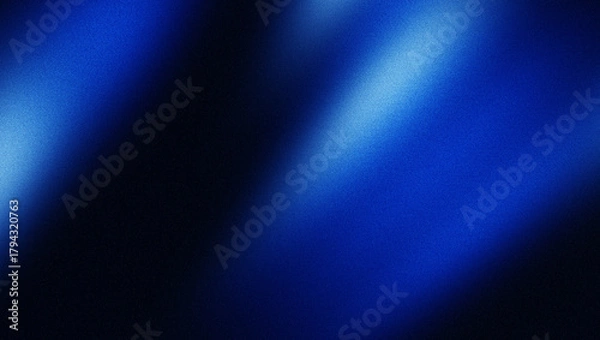 Fototapeta Blue black abstract background with dark grainy noise texture, shine bright light glow poster header wallpaper banner backdrop design