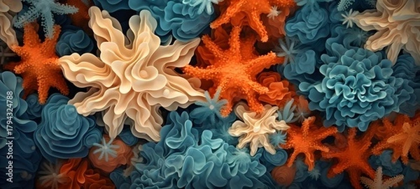 Fototapeta seamless pattern Ocean Coral with starfish ,generative AI