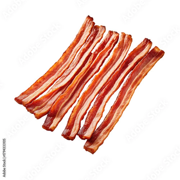 Obraz Crispy bacon strips, a breakfast favorite, isolated on a dark background