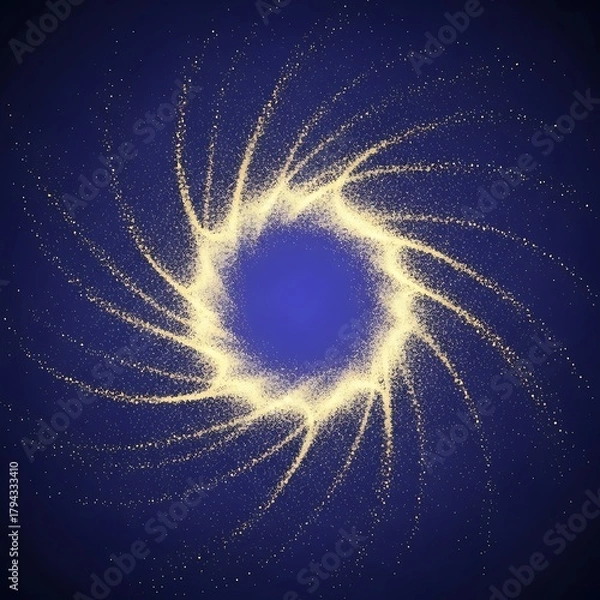 Obraz a swirling vortex of golden particles against a deep dark blue background creates a captivating and mesmerizing abstract cosmic effect