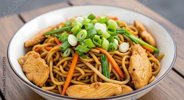 Obraz Authentic Street Food Chicken Chow Mein Noodles Served at Roadside Stall