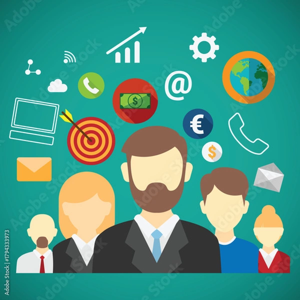 Fototapeta Modern business teamwork and collaboration icon set with diverse icons