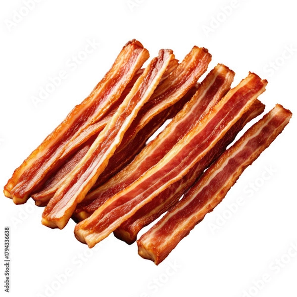 Obraz Crispy cooked bacon strips stacked diagonally on black background