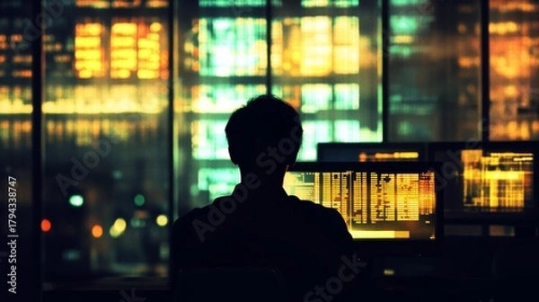 Fototapeta person in front of monitor, trading bar, stock image 