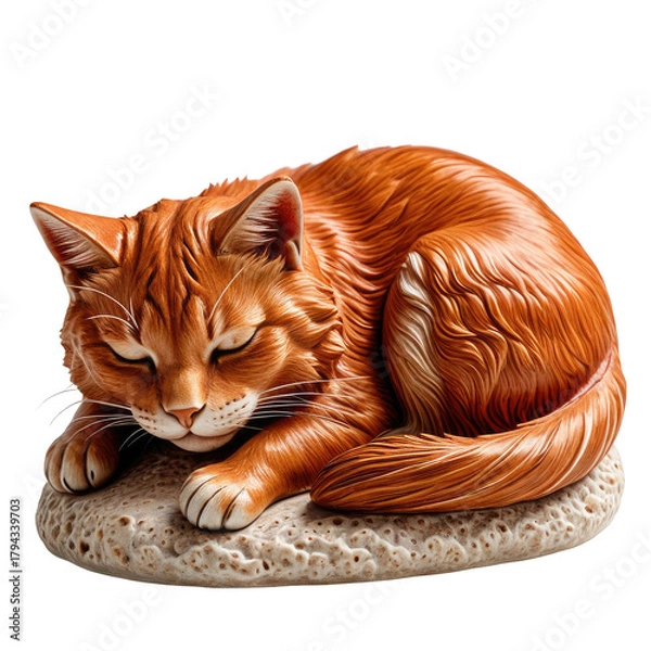 Obraz Orange cat curled up, sleeping peacefully on a round, textured surface