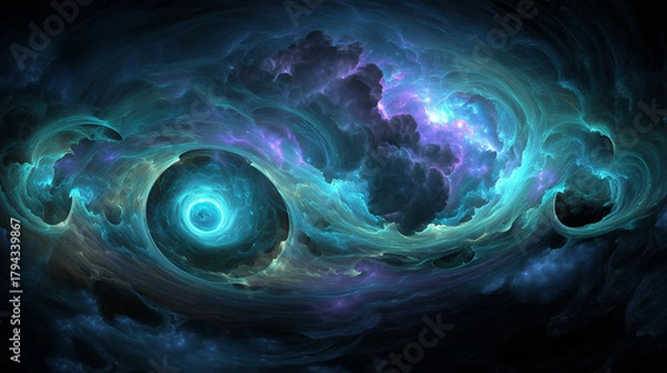 Fototapeta geode. Translucent geode bursting with cosmic dust and glowing bubbles, capturing ancient atmosphere. STEM education sheets.