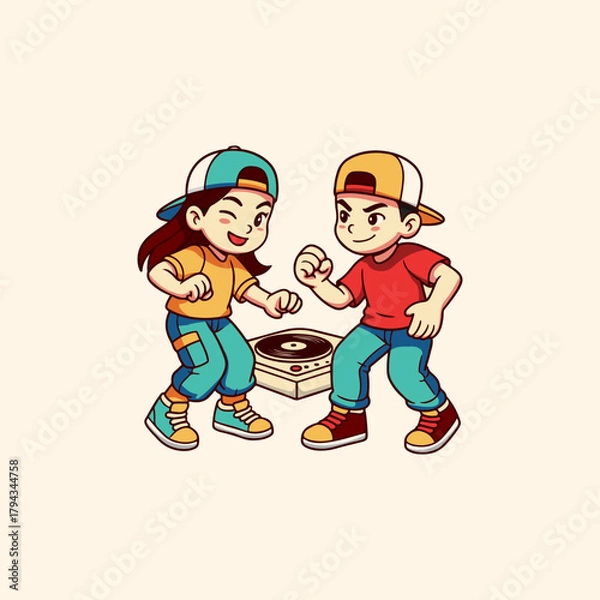 Obraz Two dancers will perform a dance battle. Illustration of dancers