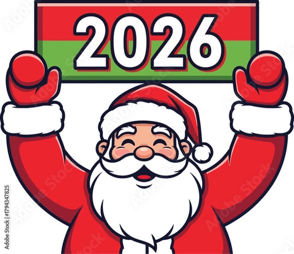 Obraz Santa claus holding a 2026 sign with snowflakes on a blue gradient background