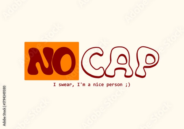 Fototapeta No Cap Retro y2k typography for t-shirt, street wear, and poster art design - vector	