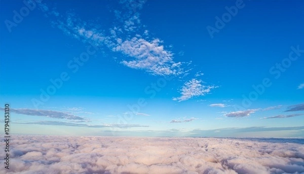 Fototapeta Vast Blue Sky Above a Blanket of Soft White Clouds, Inspiring a Sense of Serenity and Freedom