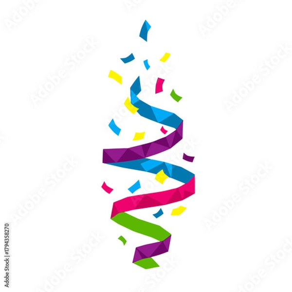 Fototapeta Colorful confetti and ribbon spiral design, perfect for celebrations and festive events.