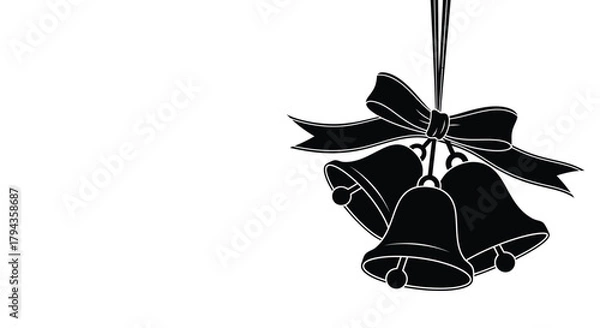 Fototapeta Elegant black silhouette of christmas bells with a decorative bow hanging