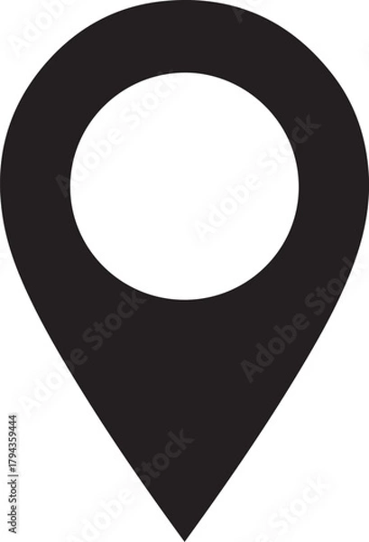 Fototapeta Black vector map pin marker indicating a specific location or point of interest on a map