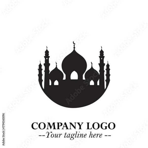 Fototapeta Dome Mosque Logo Symbol in Black on the White Background with Elegant Islamic Architecture Design