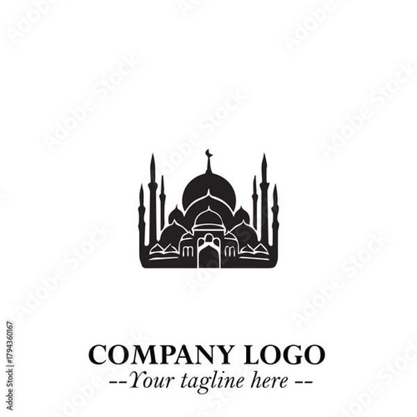 Fototapeta Dome Mosque Logo Symbol in Black on the White Background with Elegant Islamic Architecture Design