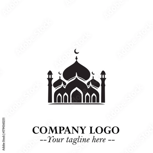 Fototapeta Dome Mosque Logo Symbol in Black on the White Background with Elegant Islamic Architecture Design