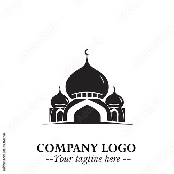 Fototapeta Dome Mosque Logo Symbol in Black on the White Background with Elegant Islamic Architecture Design