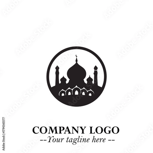 Fototapeta Dome Mosque Logo Symbol in Black on the White Background with Elegant Islamic Architecture Design