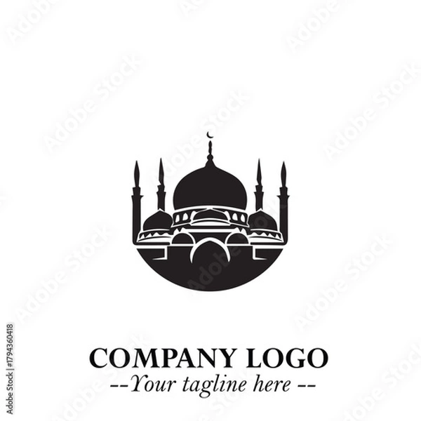 Fototapeta Dome Mosque Logo Symbol in Black on the White Background with Elegant Islamic Architecture Design