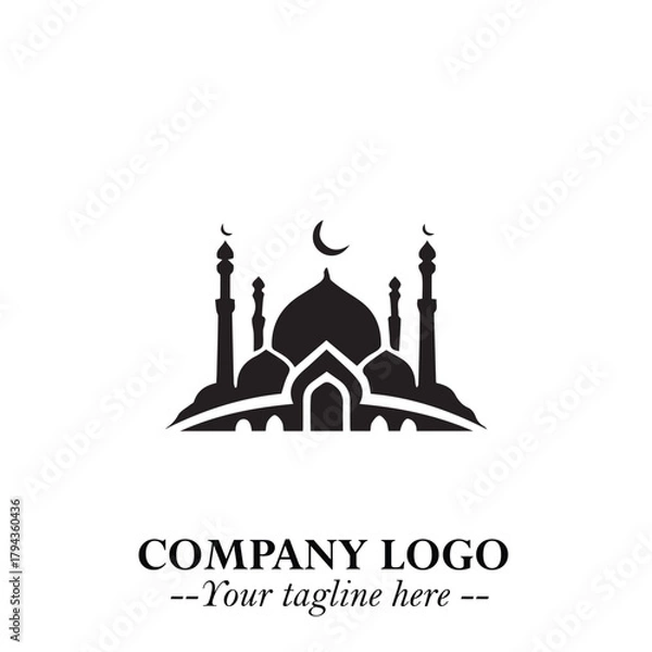 Fototapeta Dome Mosque Logo Symbol in Black on the White Background with Elegant Islamic Architecture Design